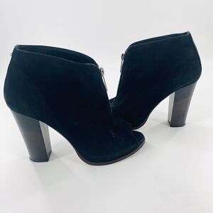 Aldo Zipper Suede Black Peep Toe Heels Ankle Booties Size 37.5